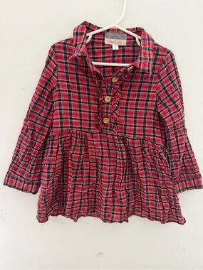 Pippa and Julie red Plaid Girls' Long-Sleeve Tunic